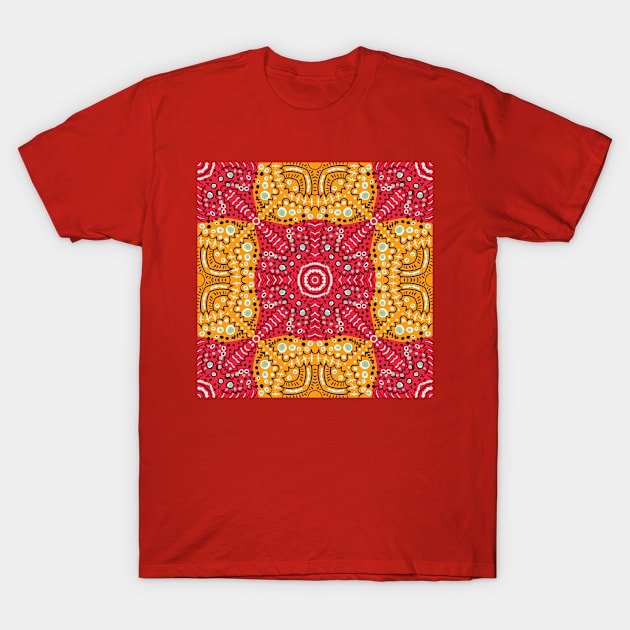 Red and orange abstract seamless kaleidoscope pattern T-Shirt by Magic, Art, Patterns, Beauty!